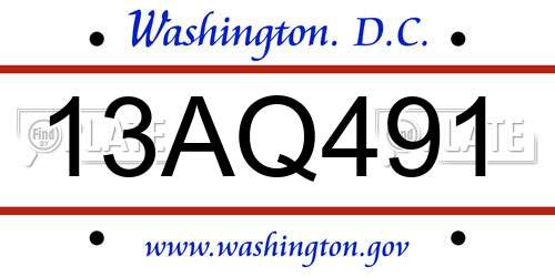 13AQ491 District Of Columbia License Plate