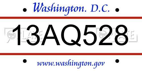13AQ528 District Of Columbia License Plate