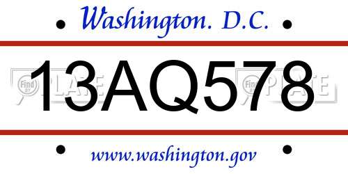 13AQ578 District Of Columbia License Plate