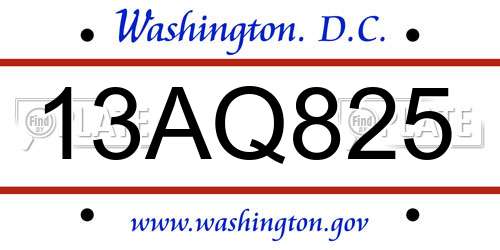 13AQ825 District Of Columbia License Plate