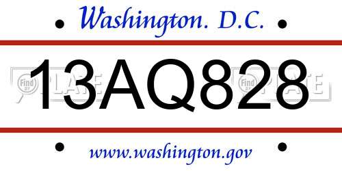 13AQ828 District Of Columbia License Plate