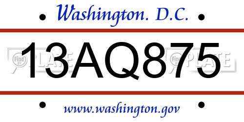 13AQ875 District Of Columbia License Plate