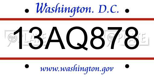 13AQ878 District Of Columbia License Plate