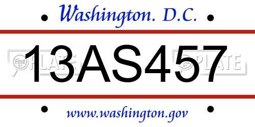 13AS457 District Of Columbia License Plate
