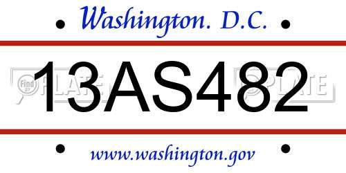 13AS482 District Of Columbia License Plate