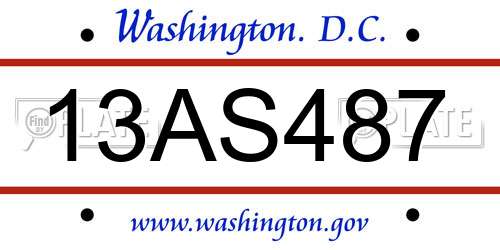 13AS487 District Of Columbia License Plate