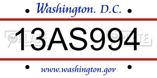 13AS994 District Of Columbia License Plate