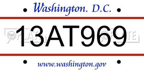 13AT969 District Of Columbia License Plate