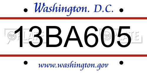 13BA605 District Of Columbia License Plate