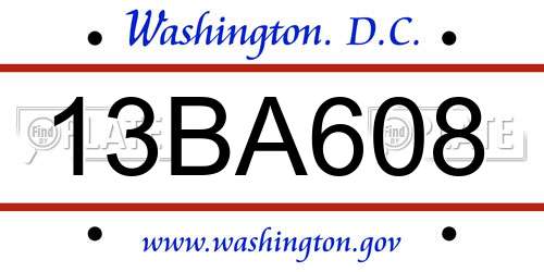 13BA608 District Of Columbia License Plate