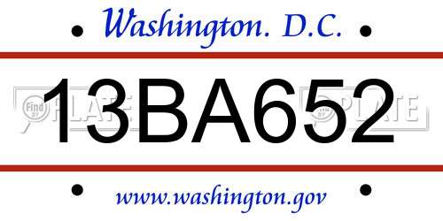 13BA652 District Of Columbia License Plate