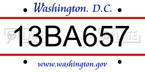 13BA657 District Of Columbia License Plate