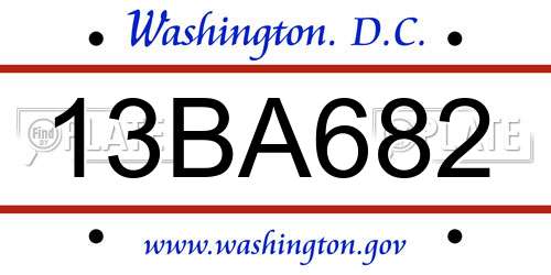 13BA682 District Of Columbia License Plate