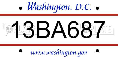 13BA687 District Of Columbia License Plate