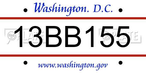 13BB155 District Of Columbia License Plate