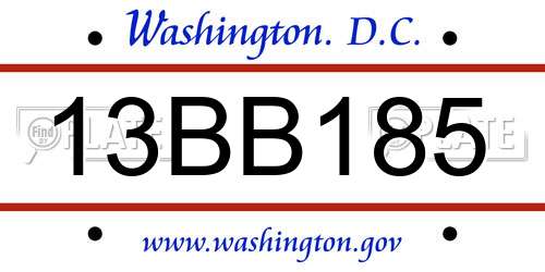 13BB185 District Of Columbia License Plate