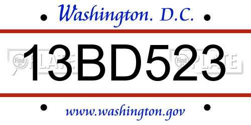 13BD523 District Of Columbia License Plate