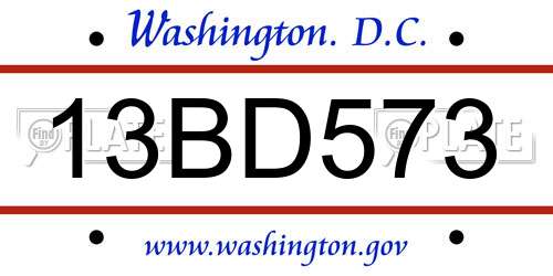13BD573 District Of Columbia License Plate