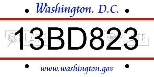 13BD823 District Of Columbia License Plate