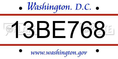 13BE768 District Of Columbia License Plate