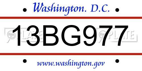 13BG977 District Of Columbia License Plate