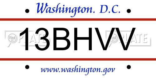 13BHVV District Of Columbia License Plate