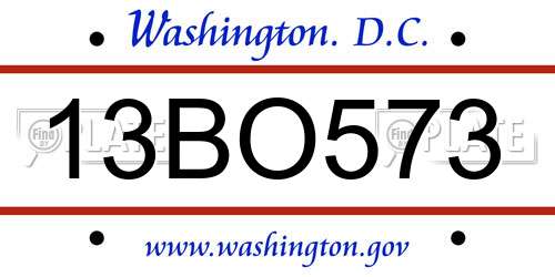 13BO573 District Of Columbia License Plate