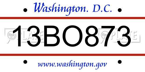 13BO873 District Of Columbia License Plate