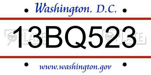 13BQ523 District Of Columbia License Plate
