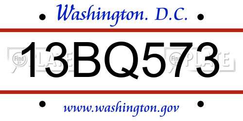13BQ573 District Of Columbia License Plate
