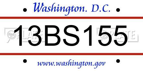 13BS155 District Of Columbia License Plate