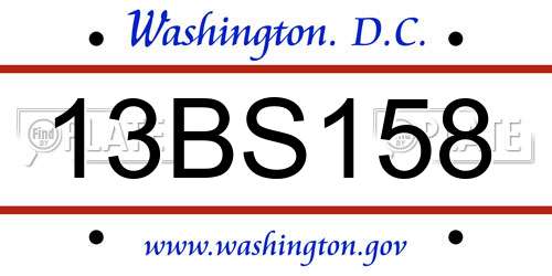 13BS158 District Of Columbia License Plate