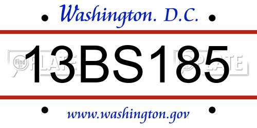 13BS185 District Of Columbia License Plate