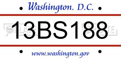 13BS188 District Of Columbia License Plate