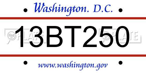 13BT250 District Of Columbia License Plate