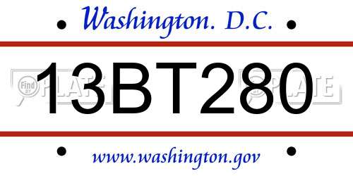 13BT280 District Of Columbia License Plate