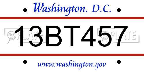 13BT457 District Of Columbia License Plate