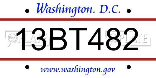 13BT482 District Of Columbia License Plate