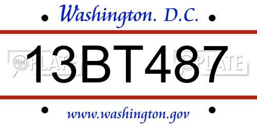 13BT487 District Of Columbia License Plate