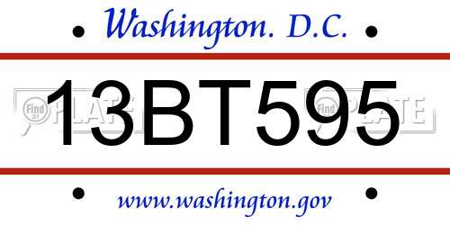 13BT595 District Of Columbia License Plate