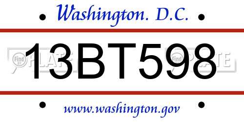 13BT598 District Of Columbia License Plate
