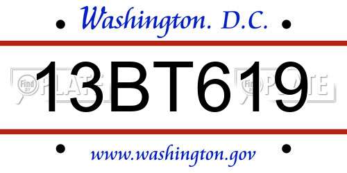 13BT619 District Of Columbia License Plate