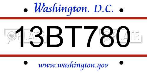 13BT780 District Of Columbia License Plate
