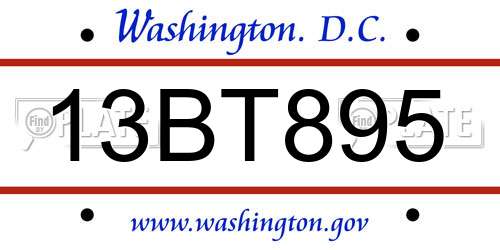 13BT895 District Of Columbia License Plate