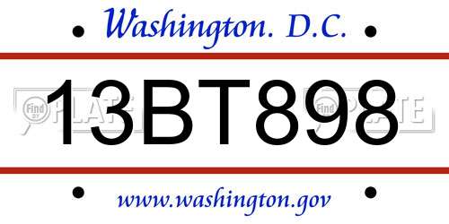 13BT898 District Of Columbia License Plate