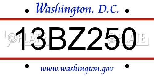 13BZ250 District Of Columbia License Plate