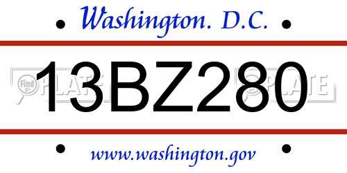 13BZ280 District Of Columbia License Plate