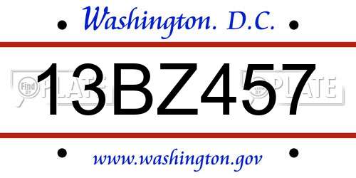 13BZ457 District Of Columbia License Plate
