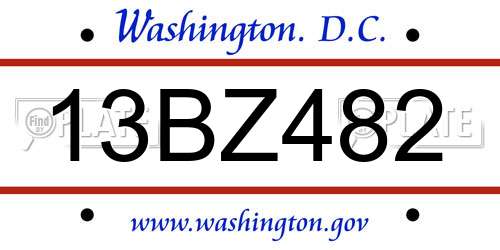 13BZ482 District Of Columbia License Plate