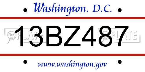 13BZ487 District Of Columbia License Plate